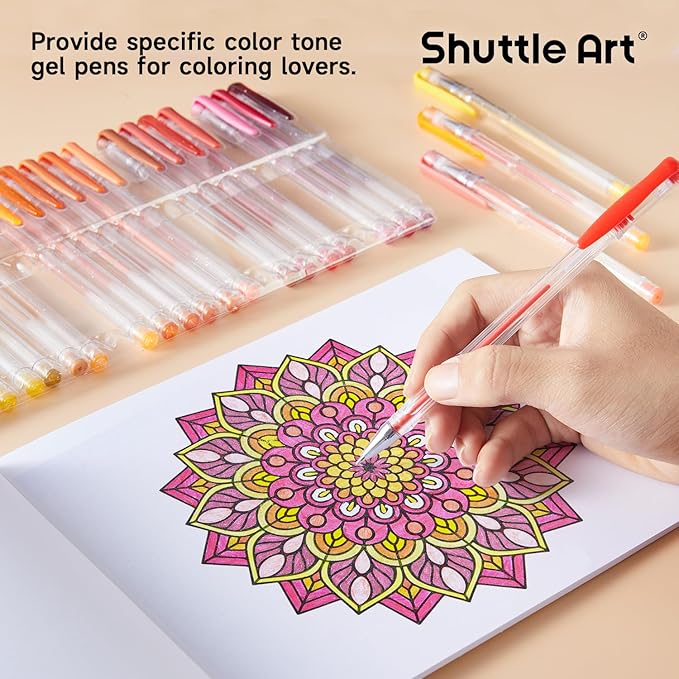 Shuttle Art 60 Pack Red Yellow Tone Gel Pens, 30 Red Orange Yellow Gel Pens with 30 Refills for Adults Coloring Books Journaling Drawing Nature, Landscapes, Animals Scenes-DeskLoop Office