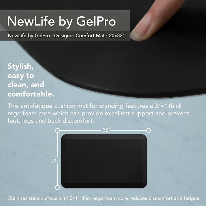 GelPro NewLife Designer Comfort Ergo-Foam Anti-Fatigue Kitchen Floor Mat, 20"x32", Leather Grain Jet-DeskLoop Office