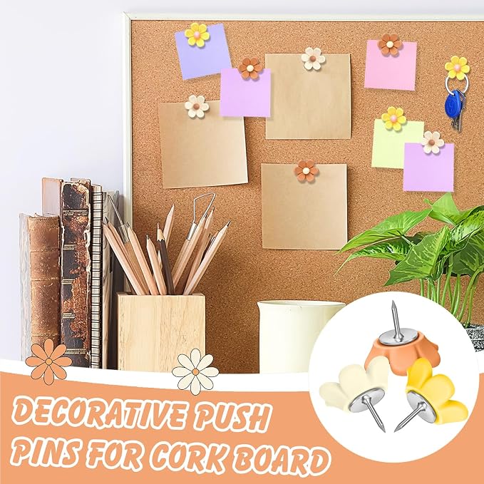 Sawysine 60 Pcs Cute Push Pins Decorative Push Pins Thumb Tacks Colorful Flower - Image 5