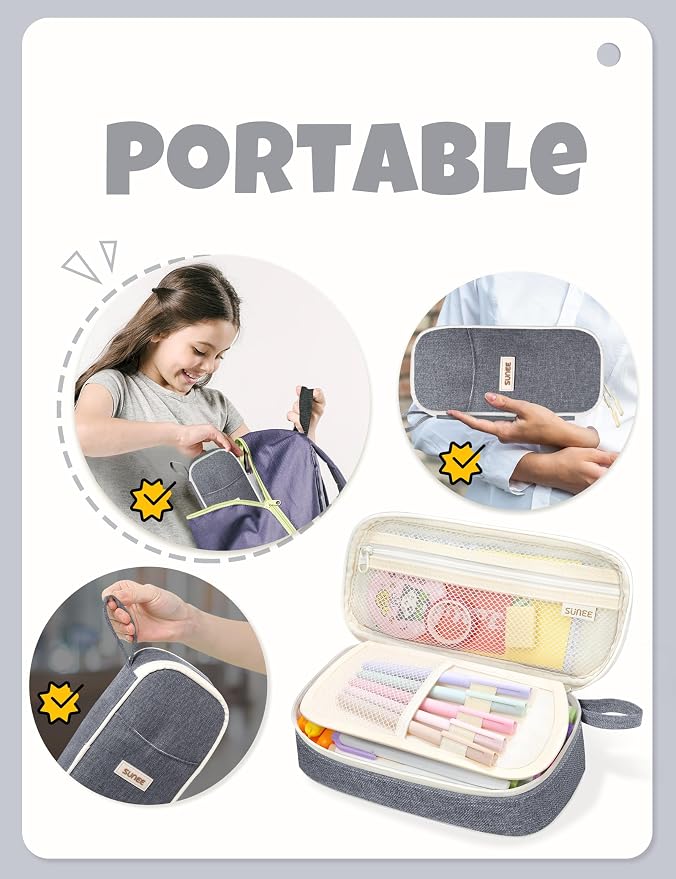 SUNEE Cute Pencil Case, Aesthetic Pen Pouch, Colored Large Pencil Bag - Image 7