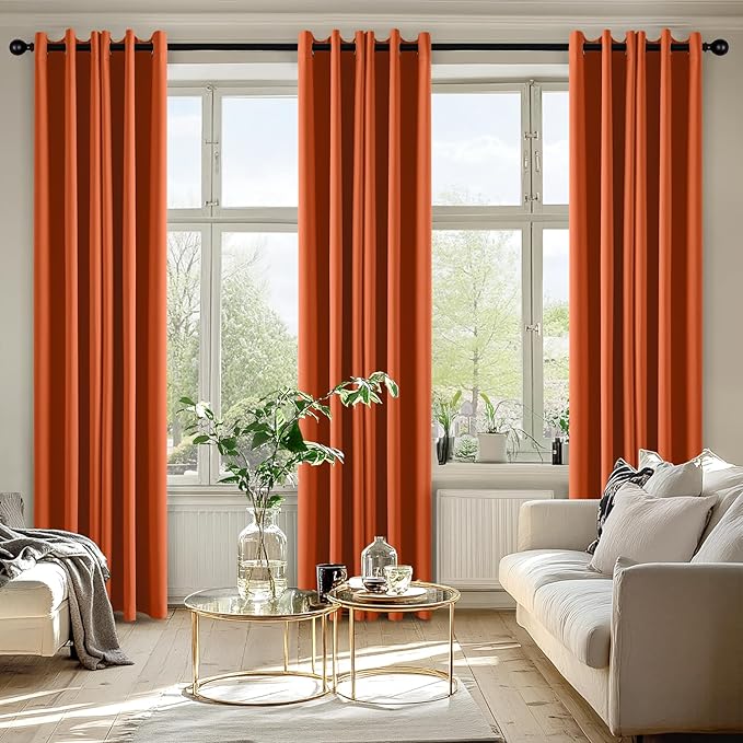 MIULEE Orange Blackout Curtains for Bedroom Living Room 84 Inches Long 2 Panels, Thermal Insulated Room Darkening Fall Drapes Solid Grommet Noise Reduction Light Blocking Window Treatments 40x84 Inch-DeskLoop Office