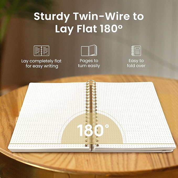 Spiral Dotted Notebook Journal for Work, 300 Pages, Thick B5 (7.1"x10") Bullet Dotted Journal for Women & Writing, Hardcover Notebook for Note Taking, Perfect for Work School Note Taking Business, Grey Beige-DeskLoop Office