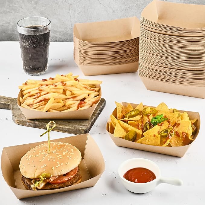 Ocmoiy 2lb Paper Food Trays, 100 Pack Heavy Duty Kraft Food Boats Holders - Image 4