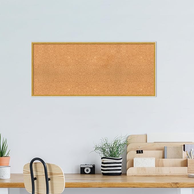 Amanti Art Natural Cork Board for Wall, 19x43 Vision Board with White Frame, Oversize Corkboard Office Decor for Home Organization, Modern Corkboard Pinboard to Display Items for Home Organization in-DeskLoop Office