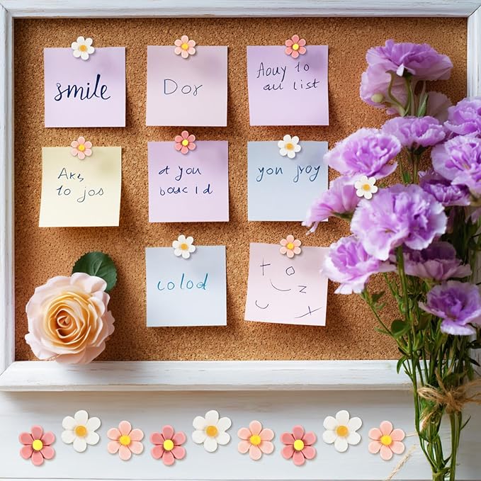 50Pcs Cute Flower Push Pins Decorative Floret Thumb Tacks | 3 pastel flower - Image 2