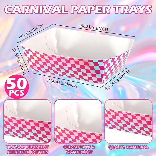 Geosar 100 Pcs Gingham Party Supply Disposable Paper Food Tray Bulk Disposable - Image 2