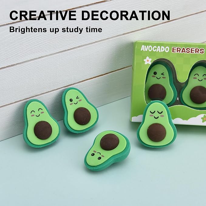 16Pcs Avocado Erasers for Kids Bulk, Kawaii Cute Novelty Fruit Eraser for School Classroom Supplies Party Favors-DeskLoop Office