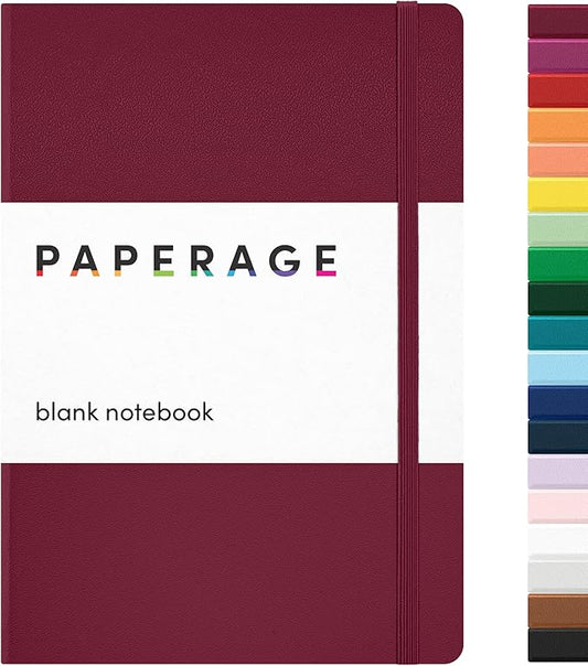 PAPERAGE Blank Journal Notebook, (Burgundy), 160 Pages, Medium 5.6 in x 8 in - 100 GSM Thick Paper – Hardcover Journaling Notebook for Work, School, Note Taking or Sketching-DeskLoop Office