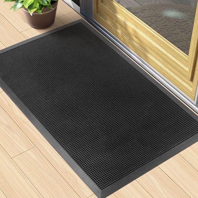Kuyal Front Door Mat, 2'x3' Outdoor Entrance Mat, Winter Non-Slip Waterproof Outside Entrance Mats, Heavy Duty Durable Welcome, Non Slip Rubber Outdoor Mats for Entryway, Black-DeskLoop Office