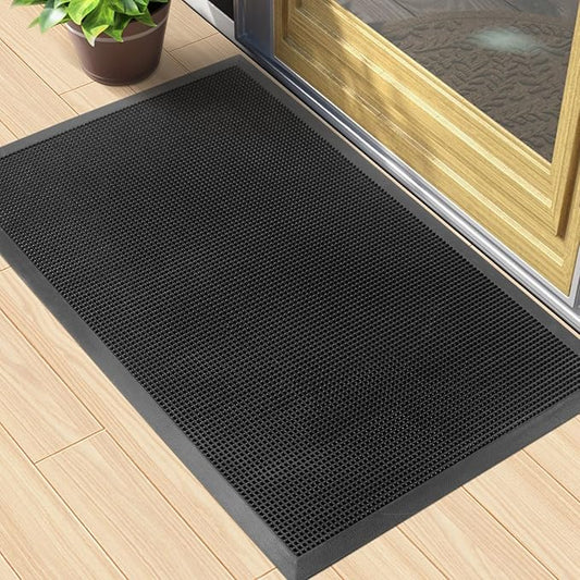 Kuyal Front Door Mat, 2'x3' Outdoor Entrance Mat, Winter Non-Slip Waterproof Outside Entrance Mats, Heavy Duty Durable Welcome, Non Slip Rubber Outdoor Mats for Entryway, Black-DeskLoop Office