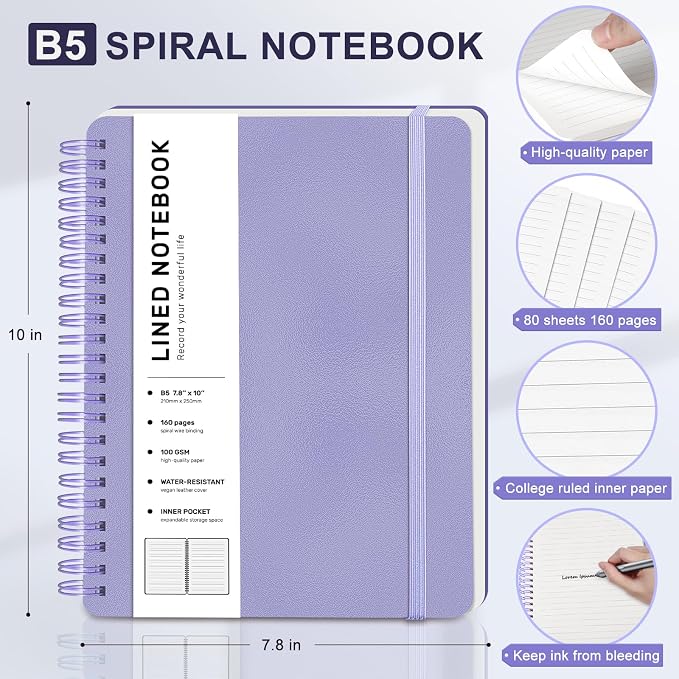 Lined Spiral Journal Notebook, B5 Spiral Notebook, 7.8''×10'' Journaling - Image 2