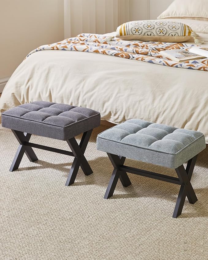 IBUYKE Small 12" H Footrest, Square Linen Foot Stool with Metal X-Leg, Multi-Use as Small Side Table, Step Stool for Living Room, Bedroom, Entryway, Office, Dark Gray WBD011G-DeskLoop Office
