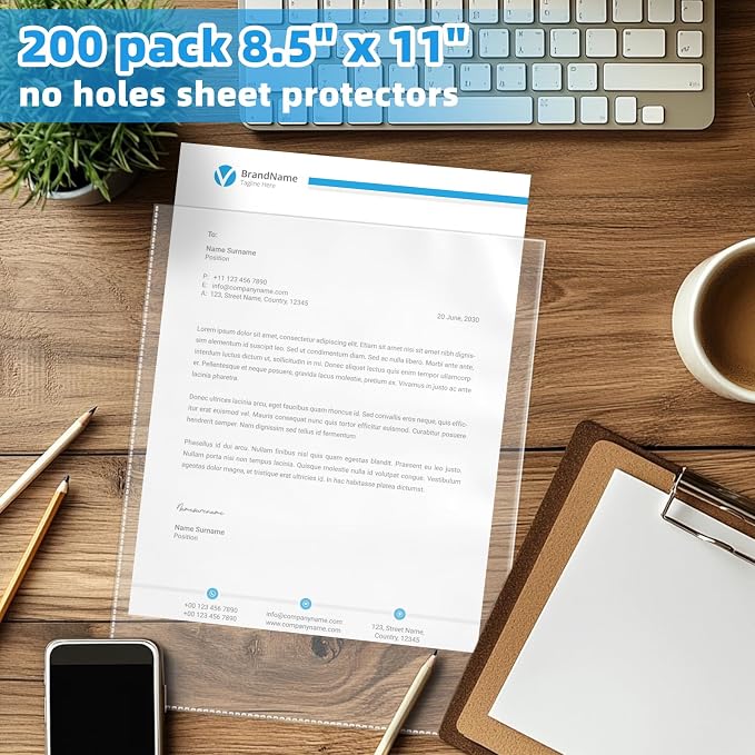 VOKOY 200 Pack No Holes Sheet Protectors, 8.5" x 11", Letter Size Heavy Duty - Image 6