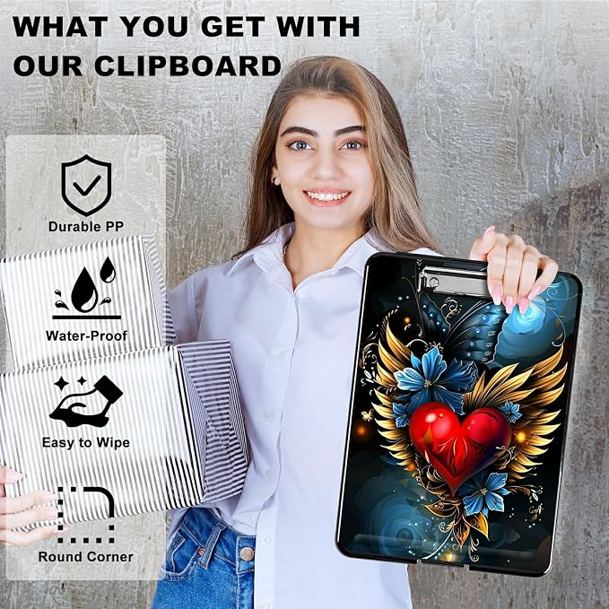 Winged Heart A4 Clipboard with Storage Pen Holder, Clipboards Organizer Nursing - Image 2