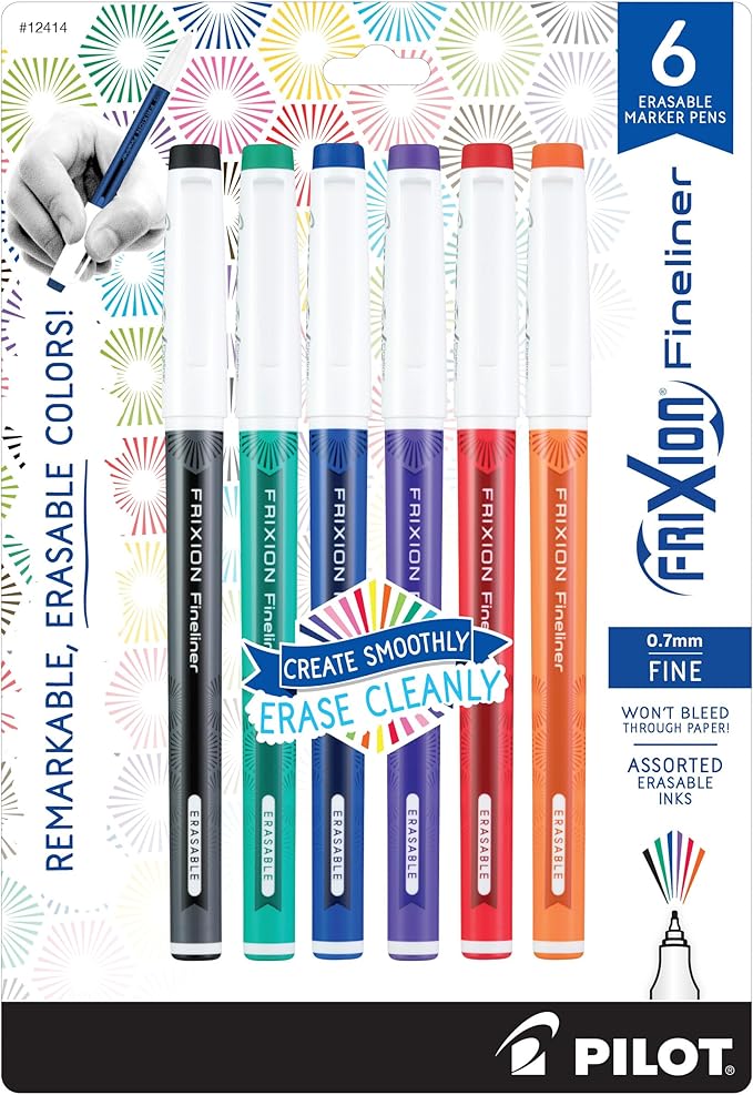 Pilot FriXion Fineliner Erasable Marker Pens, Fine Point 0.7 mm, Erasable Pens by PilotCorporationofAmerica