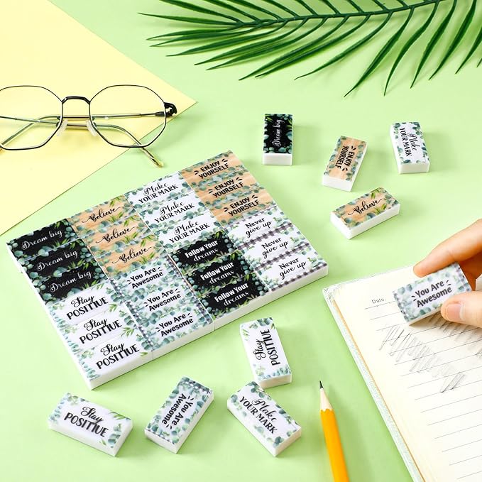 100 Pcs Inspirational Pencil Erasers Bulk for Kids Fun Motivational Eraser School Supplies Back to School Office Supplies for Classroom Office Teacher Artists (Eucalyptus Leaf)-DeskLoop Office