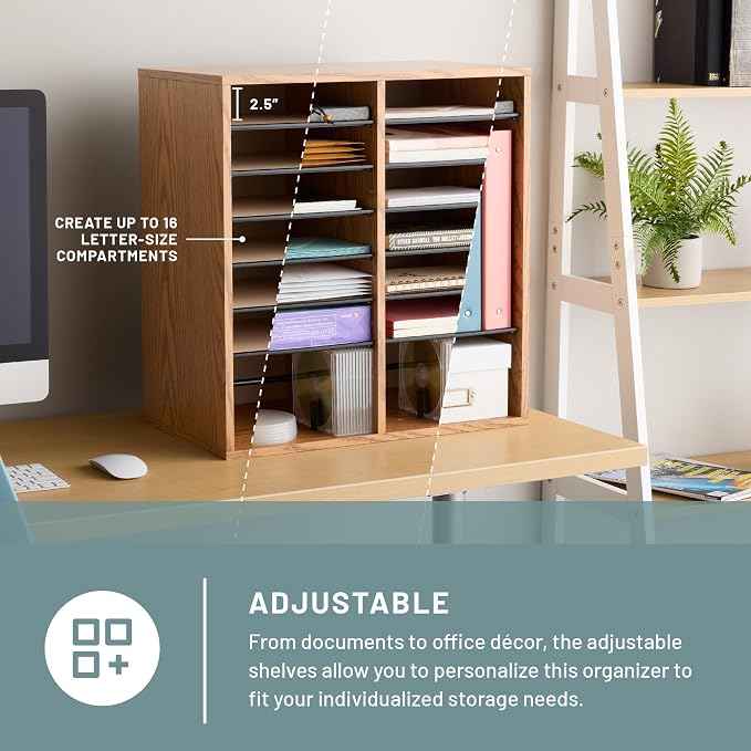 Safco Wood Adjustable Literature Organizer, 16 Compartment - Image 2