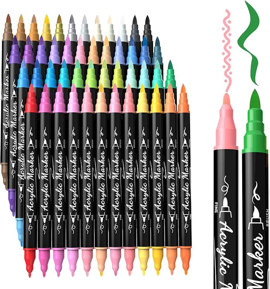 TOSHARE 48 Colors Acrylic Paint Markers, Brush & Fine Dual Tip Acrylic Paint by TOSHARE