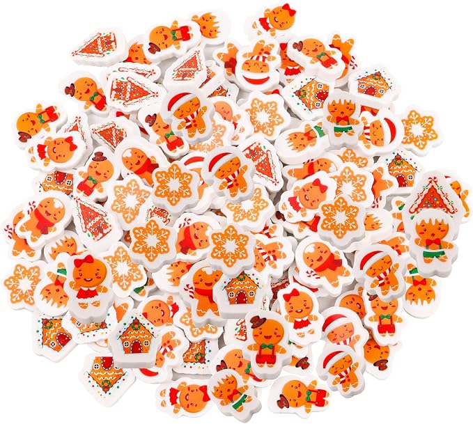 FOIMAS 120pcs Christmas Erasers, Mini Xmas Eraser Gingerbread Man Pencil - Image 7