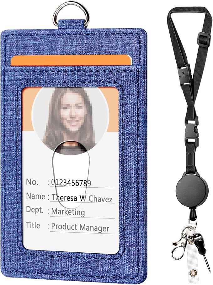 Leather Badge Holder and Adjustable Retractable Lanyards, Quick Release Buckle by Coloryourlife