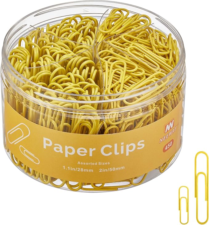 NEEWAY 450pcs Paper Clips Assorted Sizes, Small and Large Paper Clips, Coated by NEEWAY