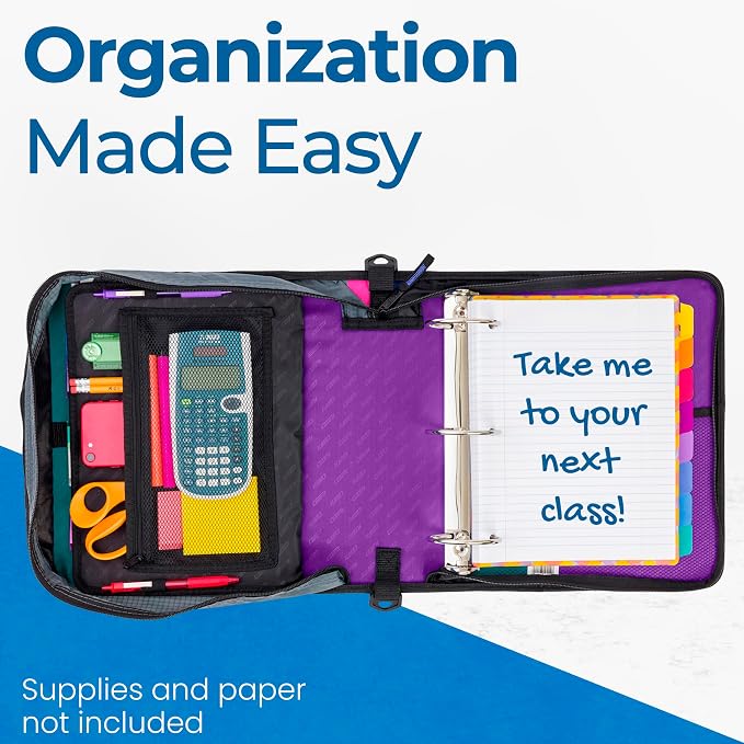 Case-it Mighty Zip Tab School Zipper Binder | 3-Inch O-Rings, 600-Sheet Capacity - Image 7