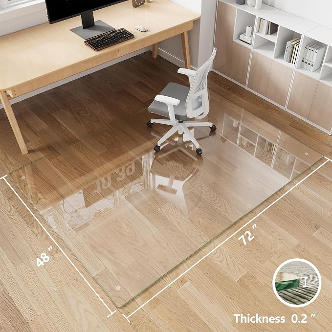Koonmi Chair Mat for Carpet, Tempered Glass 48"x72" Office Chair Mat, Glass - Image 3
