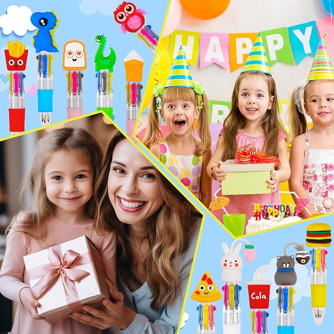 100Pcs Mini Multicolor Pens in One 4-in-1 Cute Pens Bulk for Kids, Ballpoint Pen for Birthdays and Children's Parties, Fun Gifts Assorted Ink Kawaii Pen-DeskLoop Office
