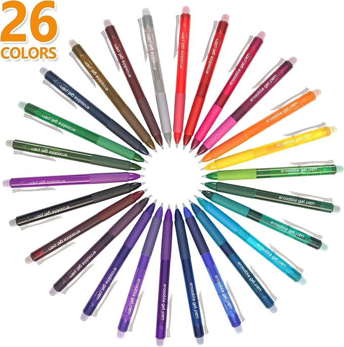 Lineon Erasable Gel Pens, 26 Colors Retractable Erasable Pens Clicker - Image 2