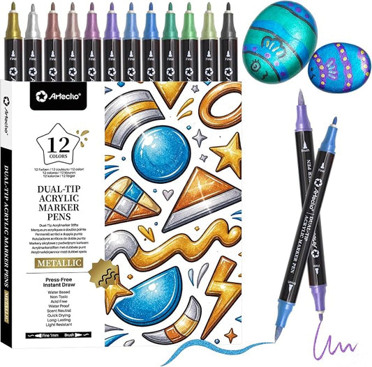 Artecho Acrylic Paint Markers 12 Metallic Colors, by Artecho