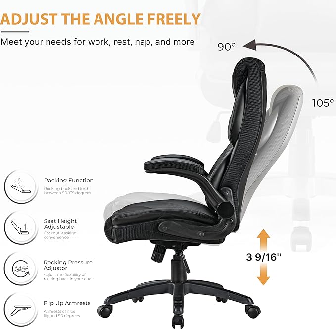 EUREKA ERGONOMIC PU Leather Desk Chair Office Executive Chair, Ergonomic Office Chair Flip Up Arms, High Back Office Chair with Headrest, Home Office Desk Chair with Wheels, Computer Chairs for Adults-DeskLoop Office