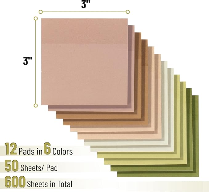 Mr. Pen- Sticky Notes, 12 Pads, 600 Sheets, Dark and Earthy Colors | Sticky - Image 2