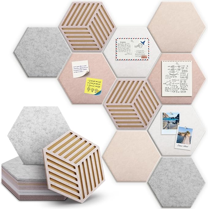 Hexagon Large Cork Bulletin Board Tiles, Peel and Stick Felt Wall Panels by faainit