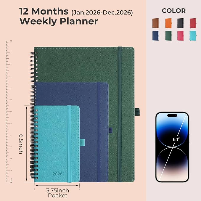 IN-LUXPRO Planner 2026 Daily Weekly and Monthly, 6.5"x3.75", 12 Months Spiral - Image 2