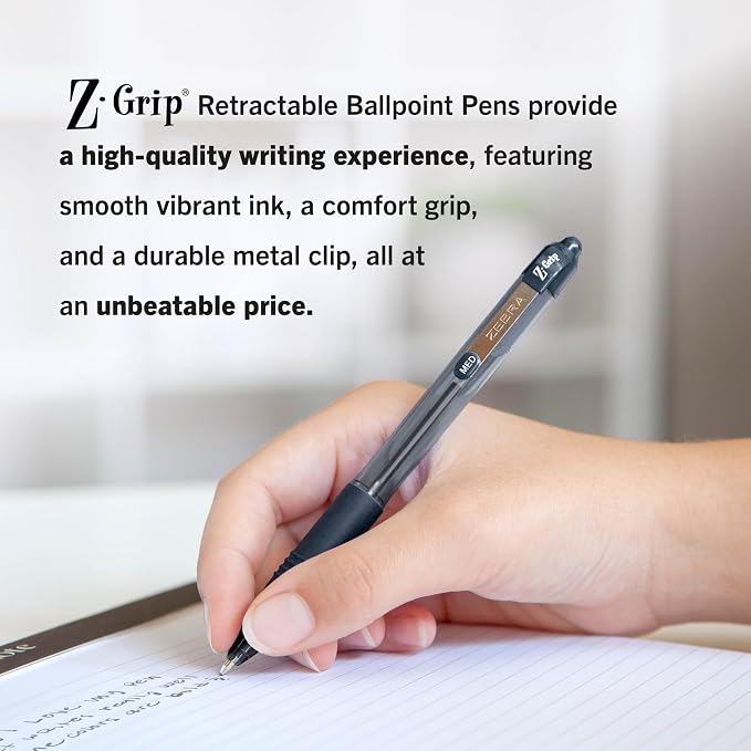 Zebra Pen Z-Grip Retractable Ballpoint Pen, Smooth-Flowing Black Ink, 1.0mm - Image 5