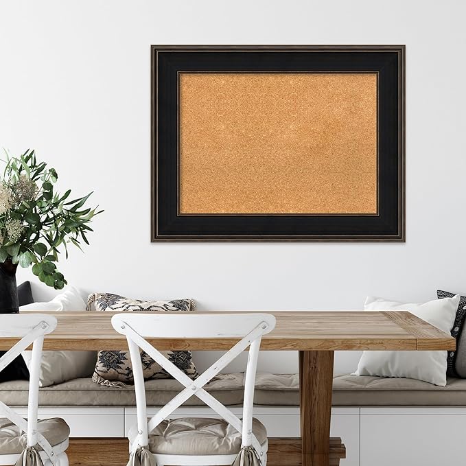 Amanti Art Natural Cork Board for Wall, 28x36 Vision Board with Brown Wood Frame, Medium Corkboard Office Decor for Home Organization, Casual Corkboard Pinboard to display items for home organization-DeskLoop Office