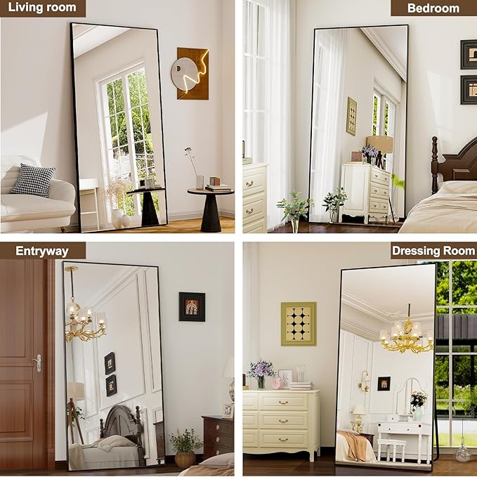 GLSLAND 76"x34" Full Length Mirror Extra Large Hanging or Leaning Rectangle Mirror Aluminum Alloy Thin Frame Bedroom Floor Dressing,Black-DeskLoop Office