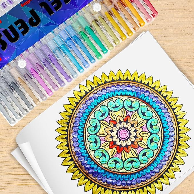 Metallic Gel Pens for Coloring Book,72 Color Gel Pens Set including 24 Color Gel Pen with 48 Refills,40% More Ink Colored Gel Pens for Drawing, Doodling, Scrapbook, Journaling-DeskLoop Office