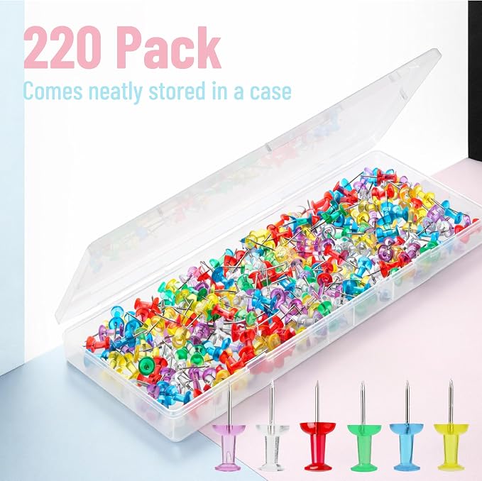 Mr. Pen- Push Pins for Bulletin Board, 220 Pack, Portable and Durable Wall - Image 2