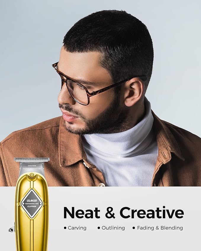 GLAKER Hair Clippers for Men Professional - Cordless Clippers and Trimmers Set, Complete Barber Kit for Hair Trimming & Beard Grooming, Mens Haircutting Kits for Blending & Fade Cuts (Gold)-DeskLoop Office