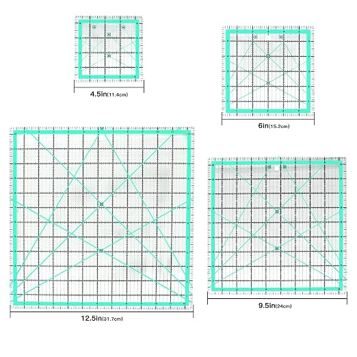 MANUFORE 4pcs Square Quilting Ruler Set Acrylic Anti-Slip Sewing Ruler - Image 3