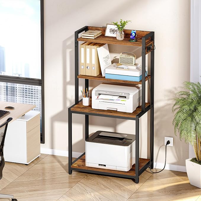 HOOBRO Printer Stand with Charging Station, 4-Tier Printer Table with Storage - Image 3