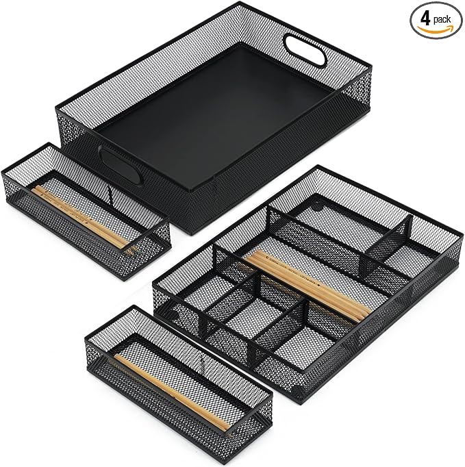 Neudeco Desk Drawer Organizer, 4 Pack Metal Mesh, Pen Organizer, Office by Neudeco