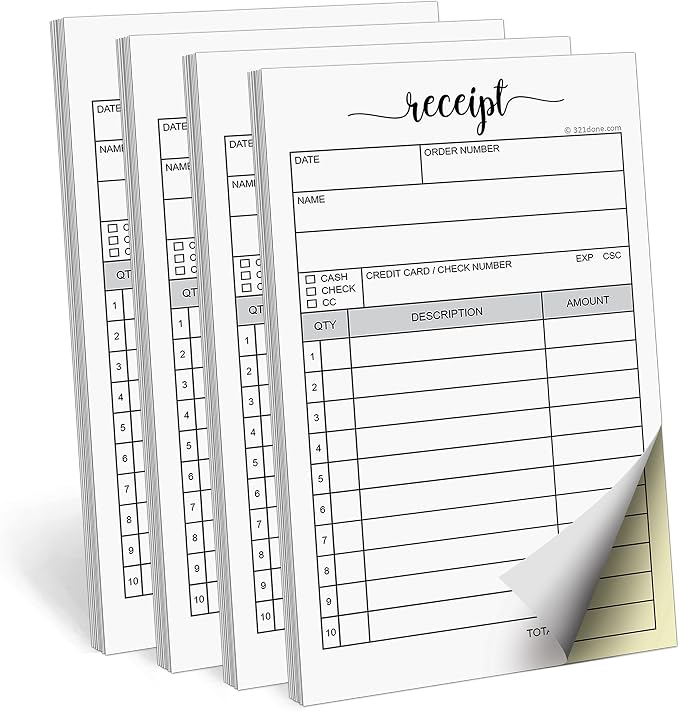 321Done Receipt Book with Carbon Copies, 2-Part Carbonless Carbon Copy Duplicate by 321Done