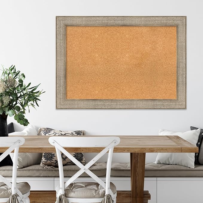 Amanti Art Natural Cork Board for Wall, 30x42 Vision Board with Silver Wood Frame, Large Corkboard Office Decor for Home Organization, Traditional Corkboard Pinboard to display items for home-DeskLoop Office
