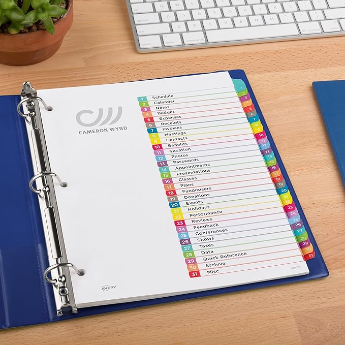 Avery 1-31 Dividers for 3 Ring Binders, 31 Tabs per Set, Customizable Table of - Image 6