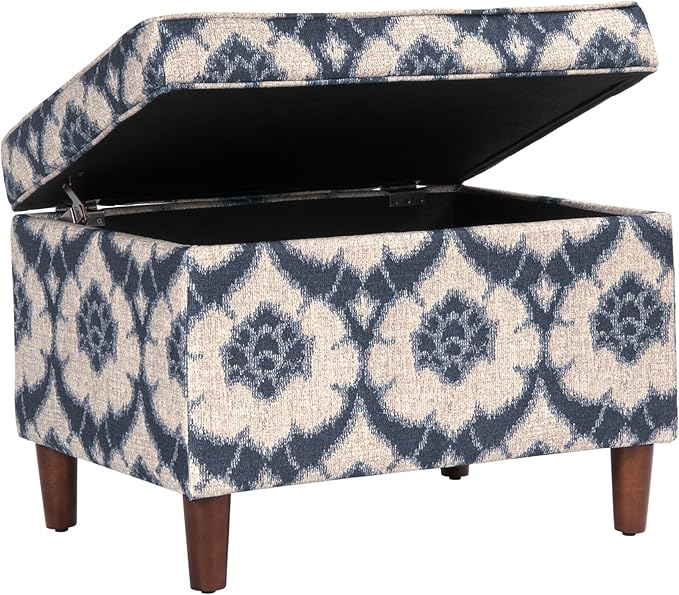 Home Decor | Dinah Collection Modern Storage Ottoman | Ottoman with Storage for Living Room & Bedroom(Blue Medallion Print)-DeskLoop Office