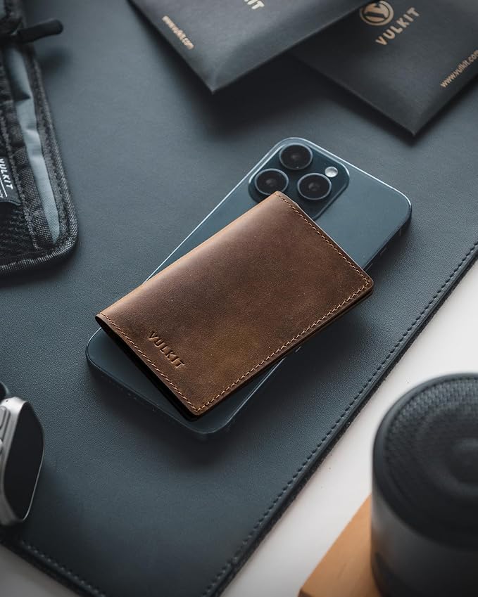 VULKIT Genuine Leather Business Card Holder 2 Sided Slim Business Name Card - Image 6