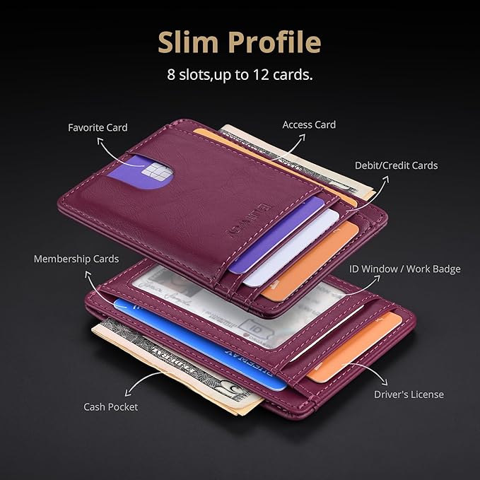 Buffway Slim Minimalist Front Pocket RFID Blocking Leather Wallets - Image 4