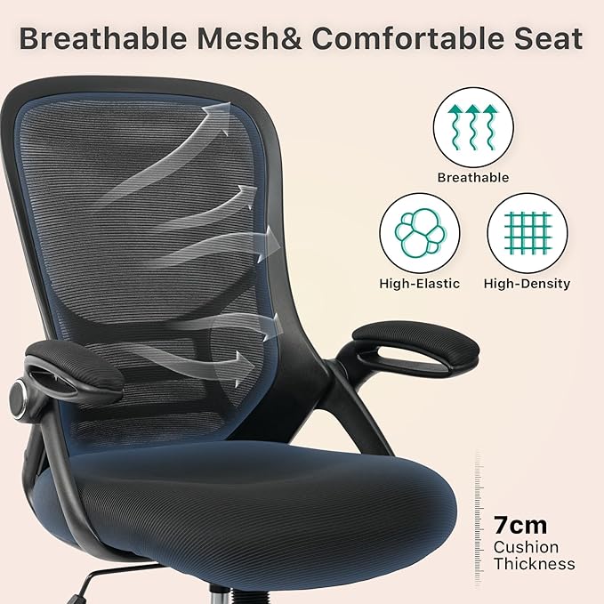 HYLONE Drafting Chair Tall Office Chair High-Back Mesh Standing Desk Stool with Adjustable Footrest Ring and Flip-Up Arms (Black)-DeskLoop Office